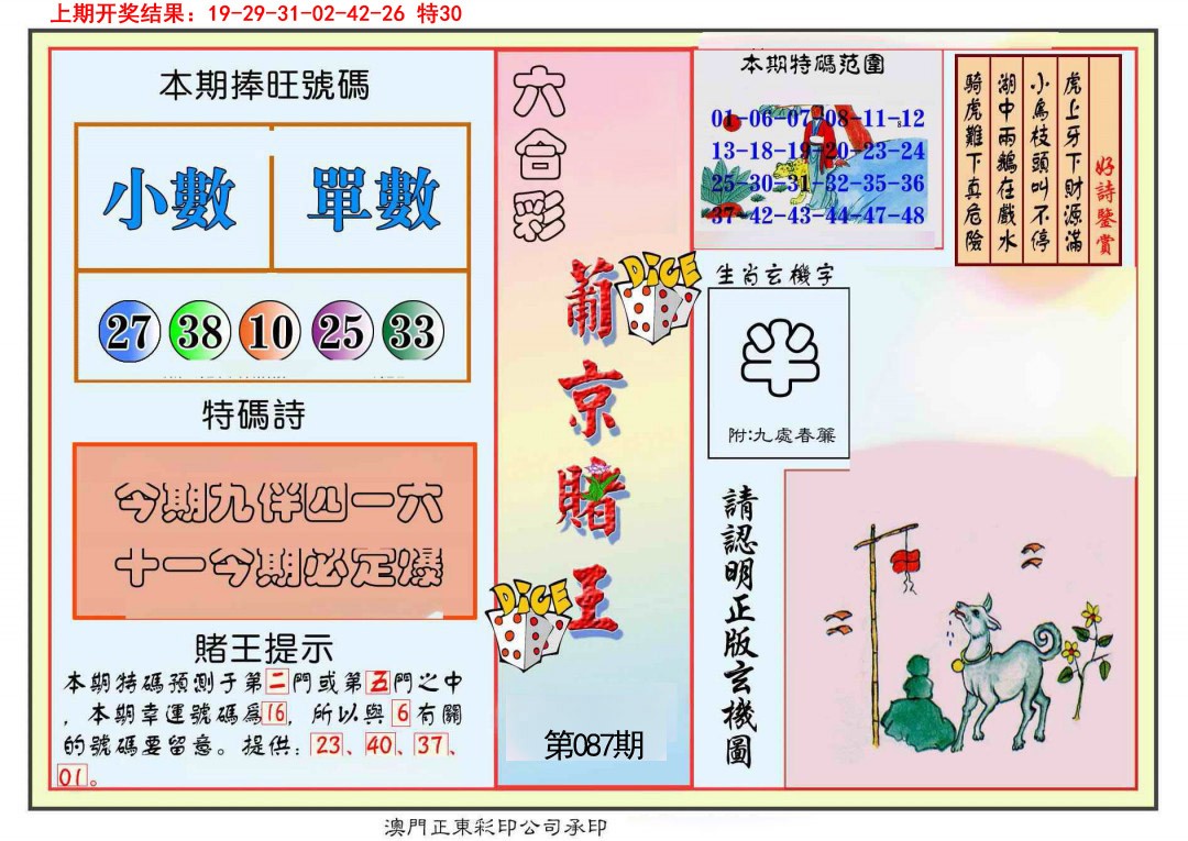2025087期葡京赌王彩