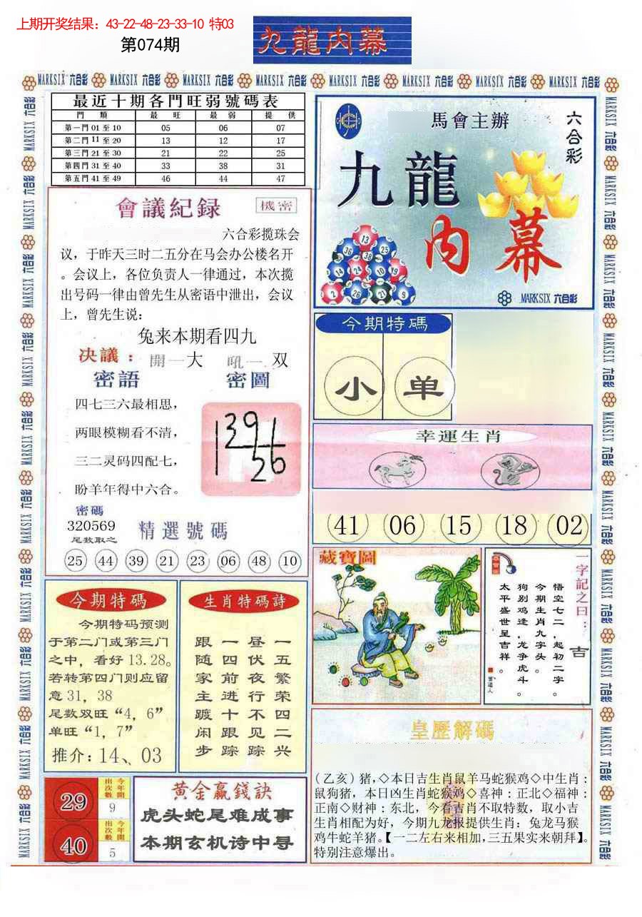 2025074期(新版)九龙内幕A