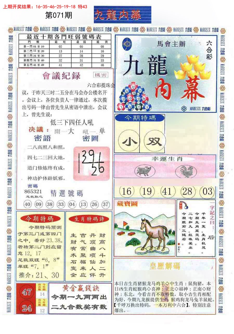 2025071期(新版)九龙内幕A