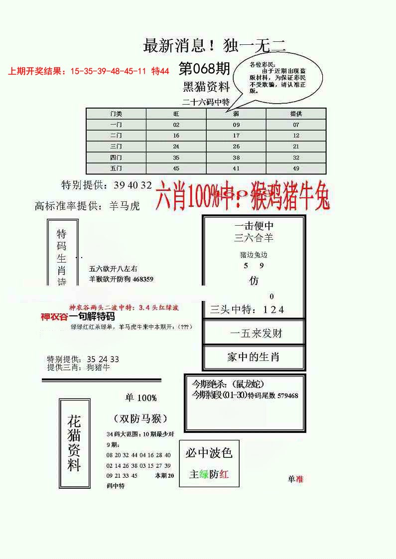 2025068期独一无二(正)