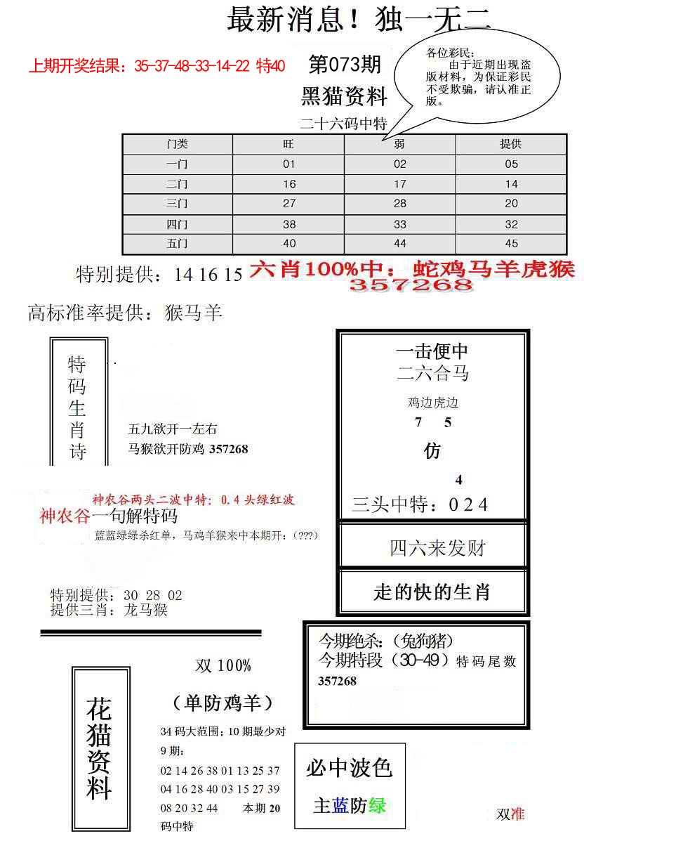 2025073期独一无二(正)