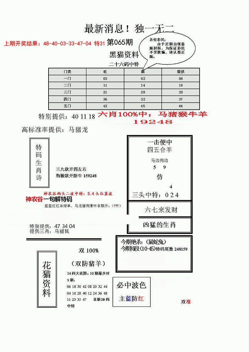 2025065期独一无二(正)