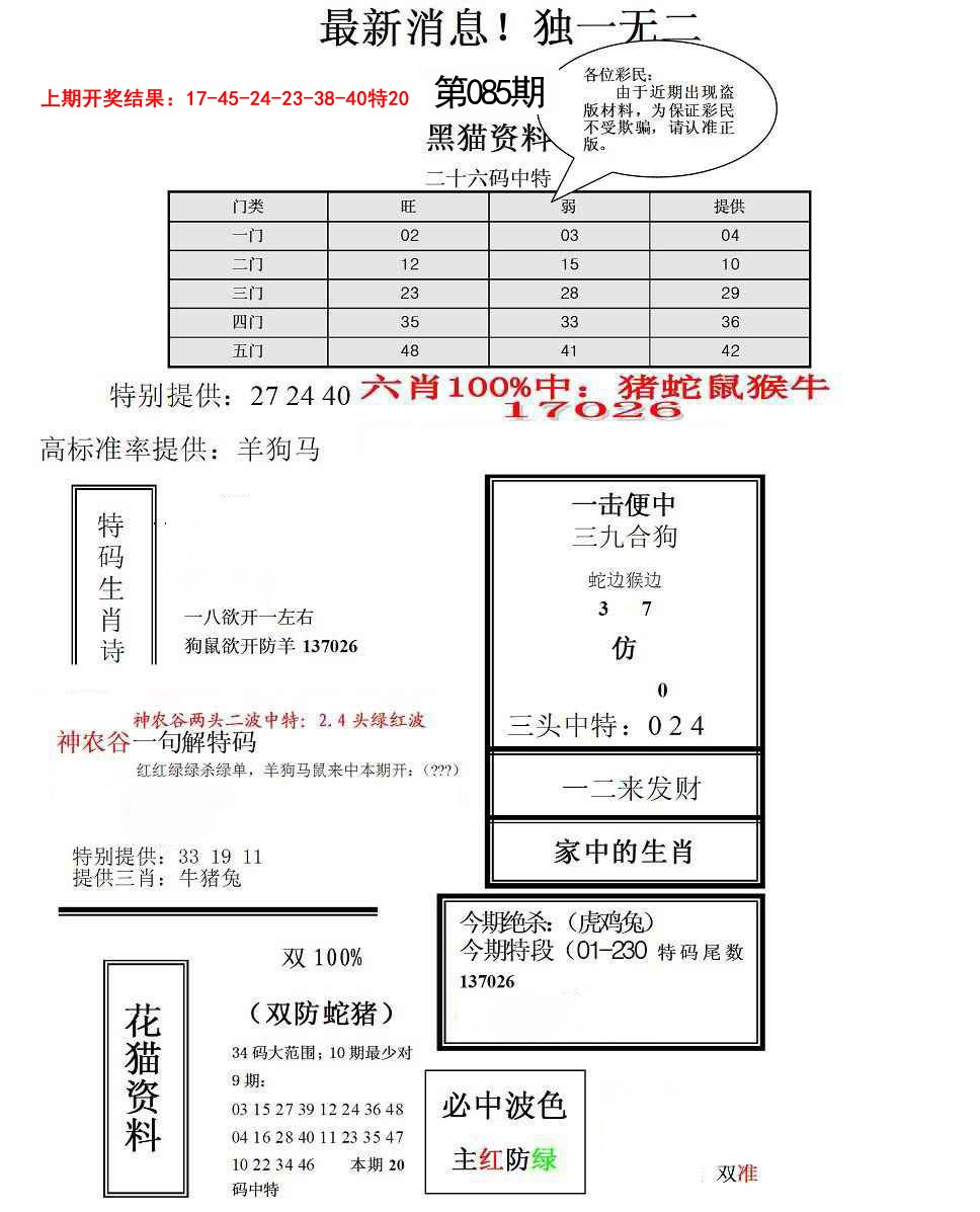 2025085期独一无二(正)