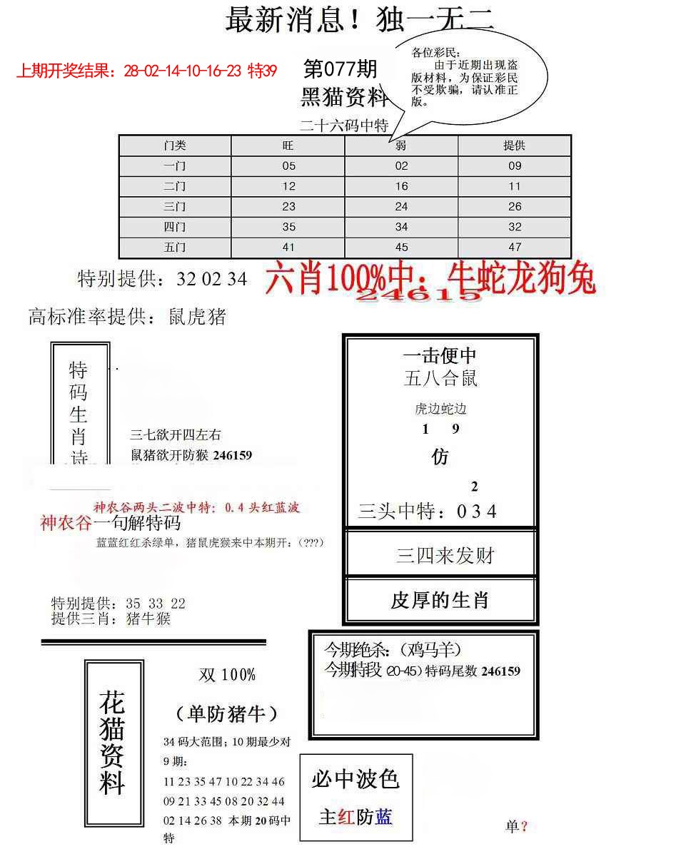 2025077期独一无二(正)