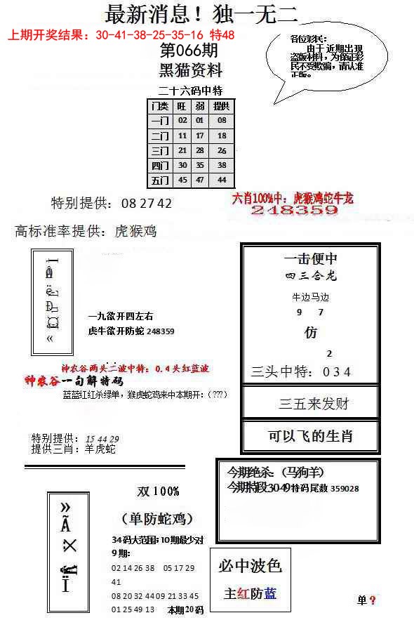 2025066期独一无二(正)