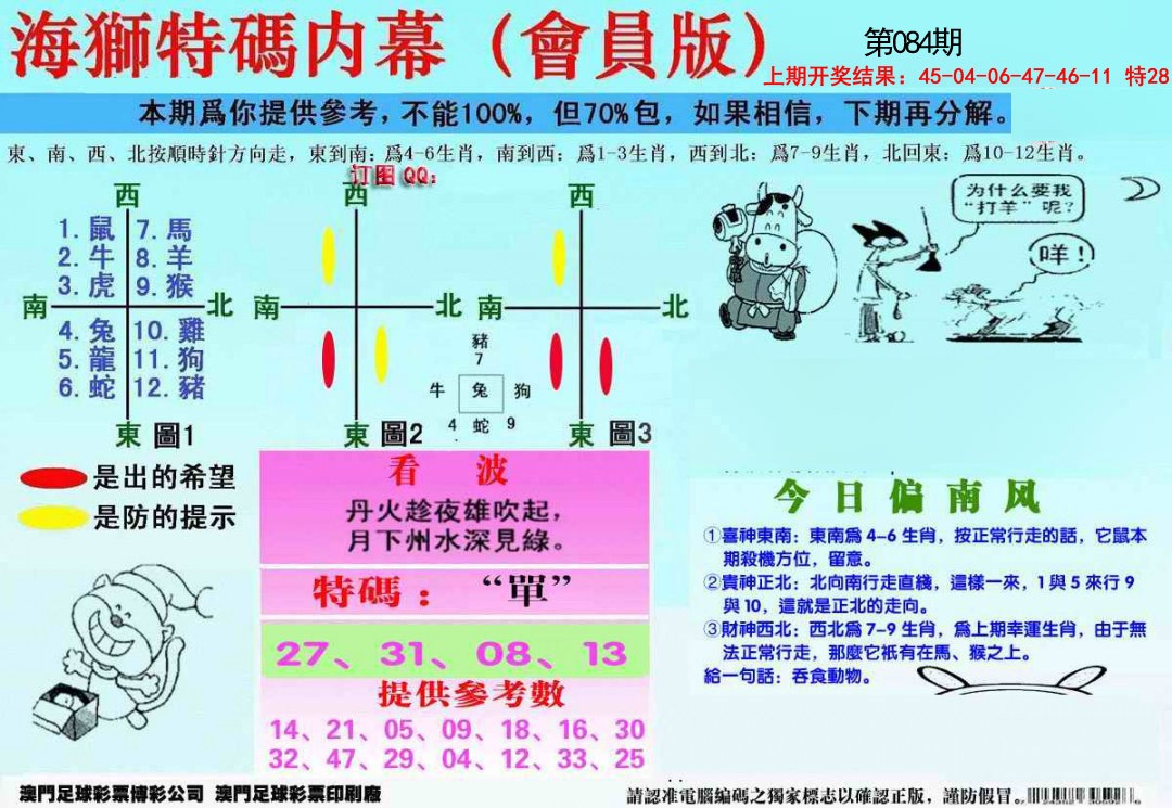 2025084期另版海狮特码内幕报