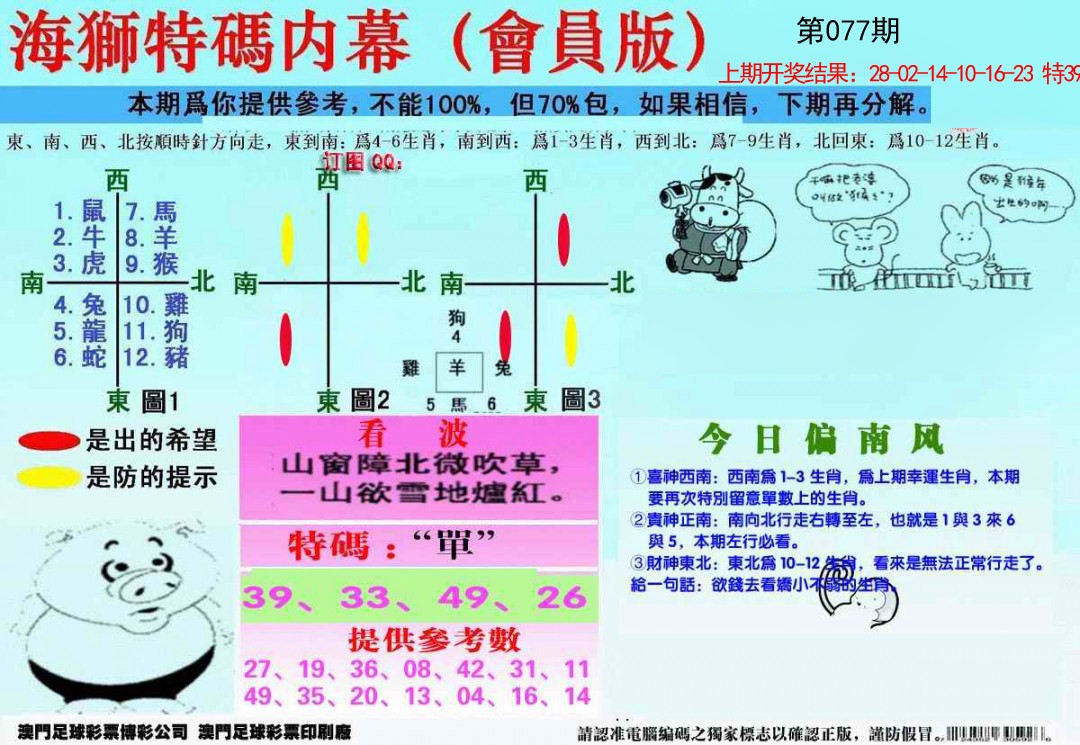 2025077期另版海狮特码内幕报