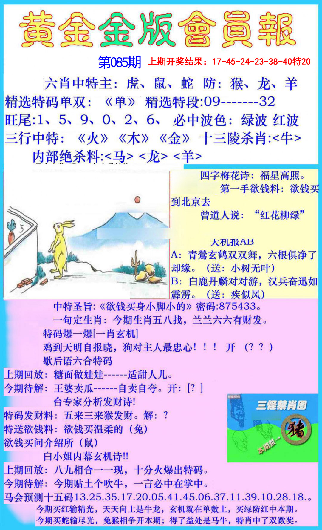 2025085期黄金金版会员报