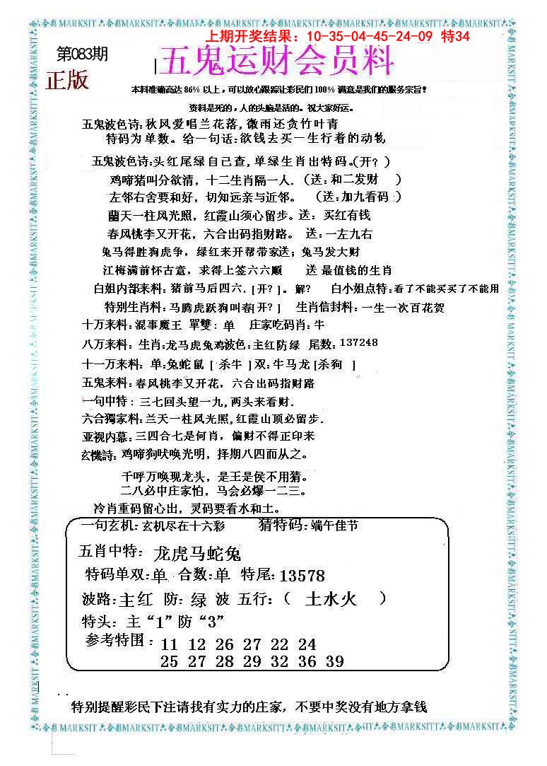 2025083期五鬼运财会员料