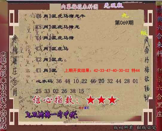 2025069期独家梅花来料