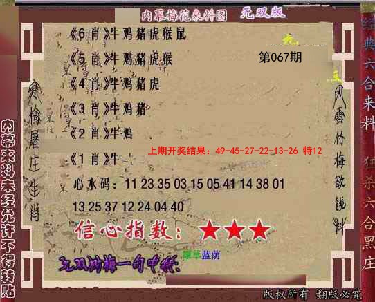 2025067期独家梅花来料