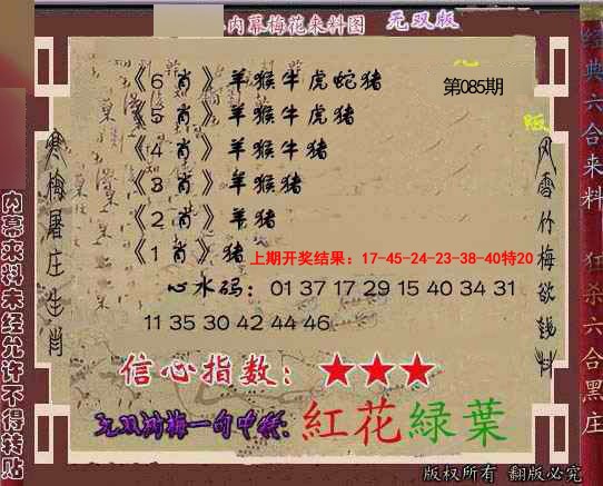 2025085期独家梅花来料