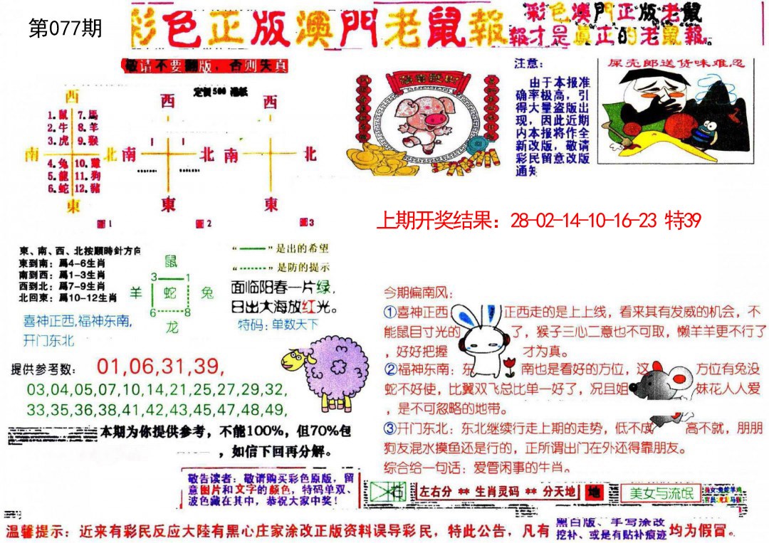 2025077期彩色正版澳门老鼠报