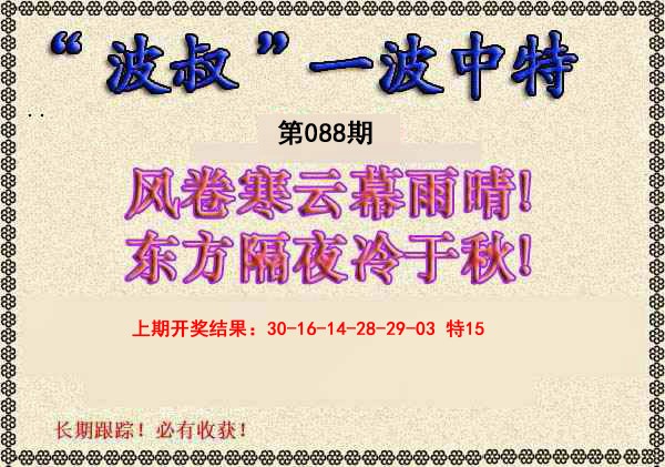 2025088期波叔一波中特