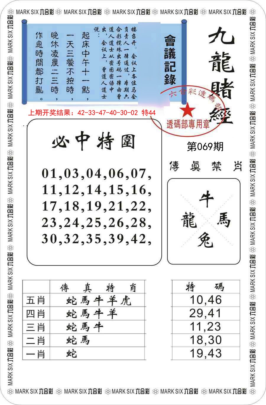 2025069期九龙赌经