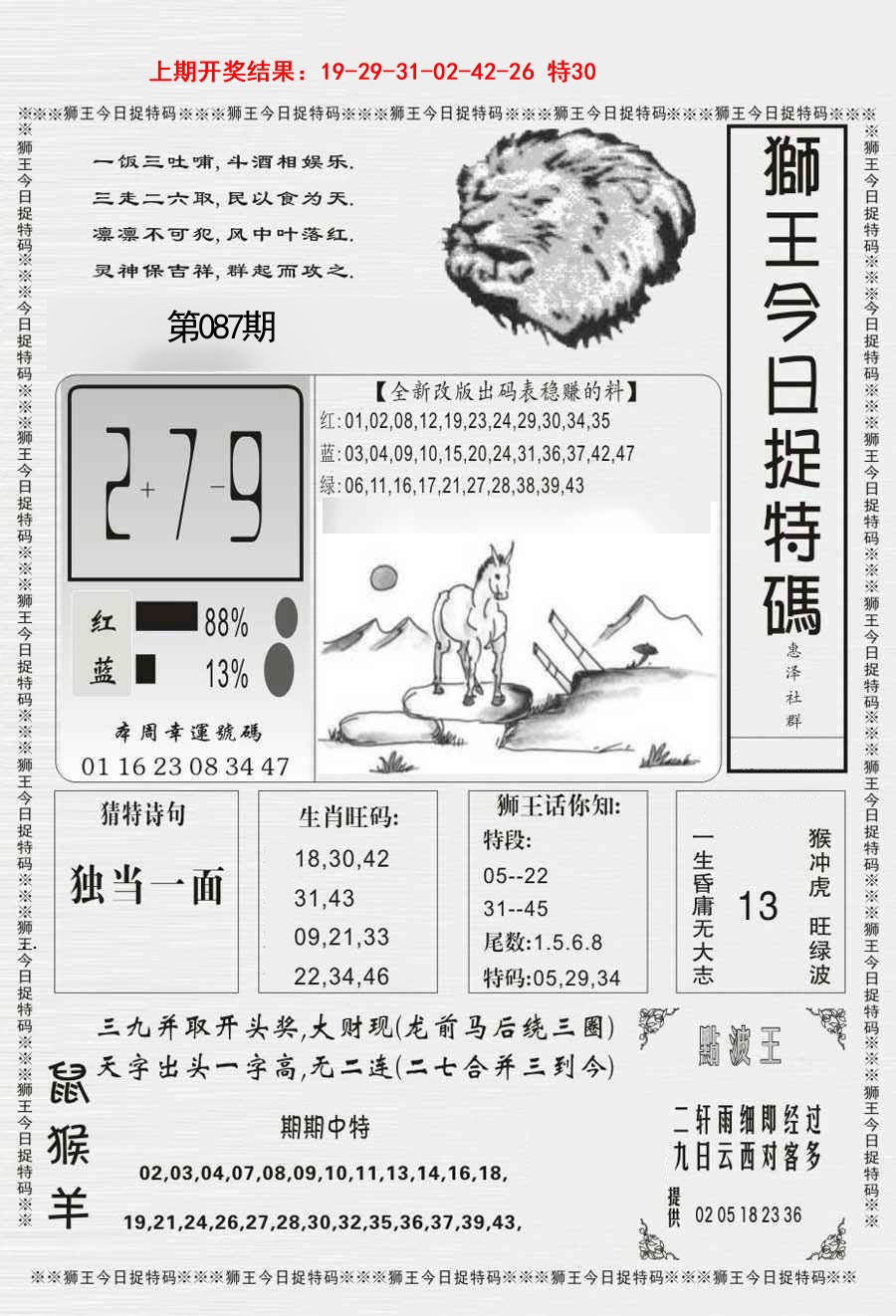 2025087期狮王今日抓特码