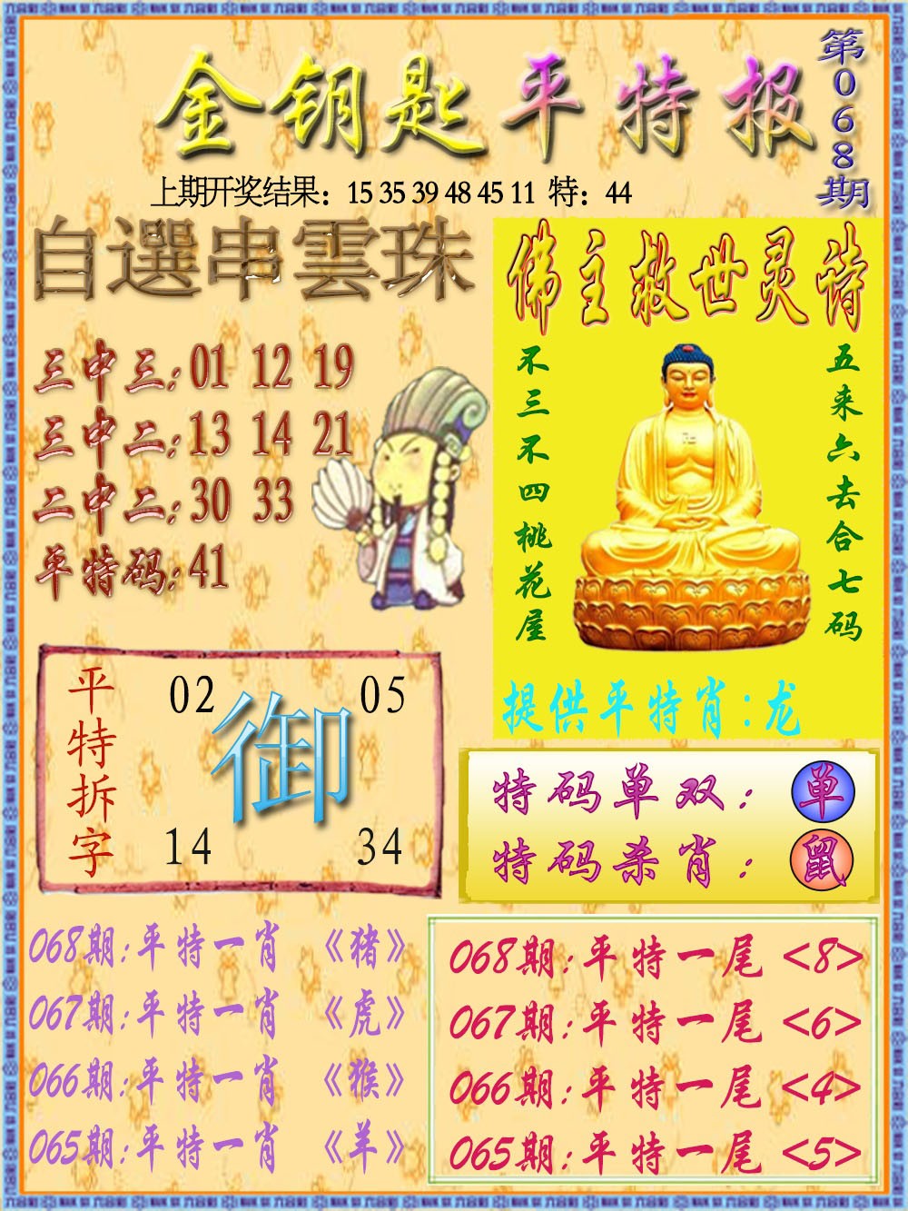 2025068期金钥匙平特报