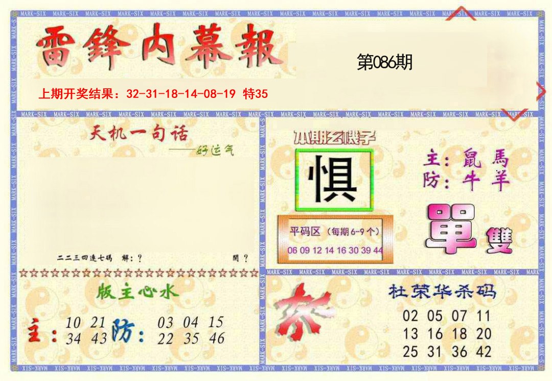 2025086期雷锋内幕报
