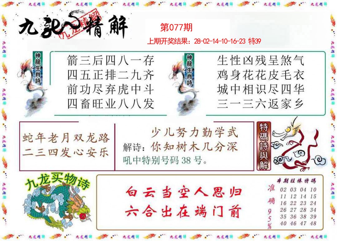 2025077期九龙精解