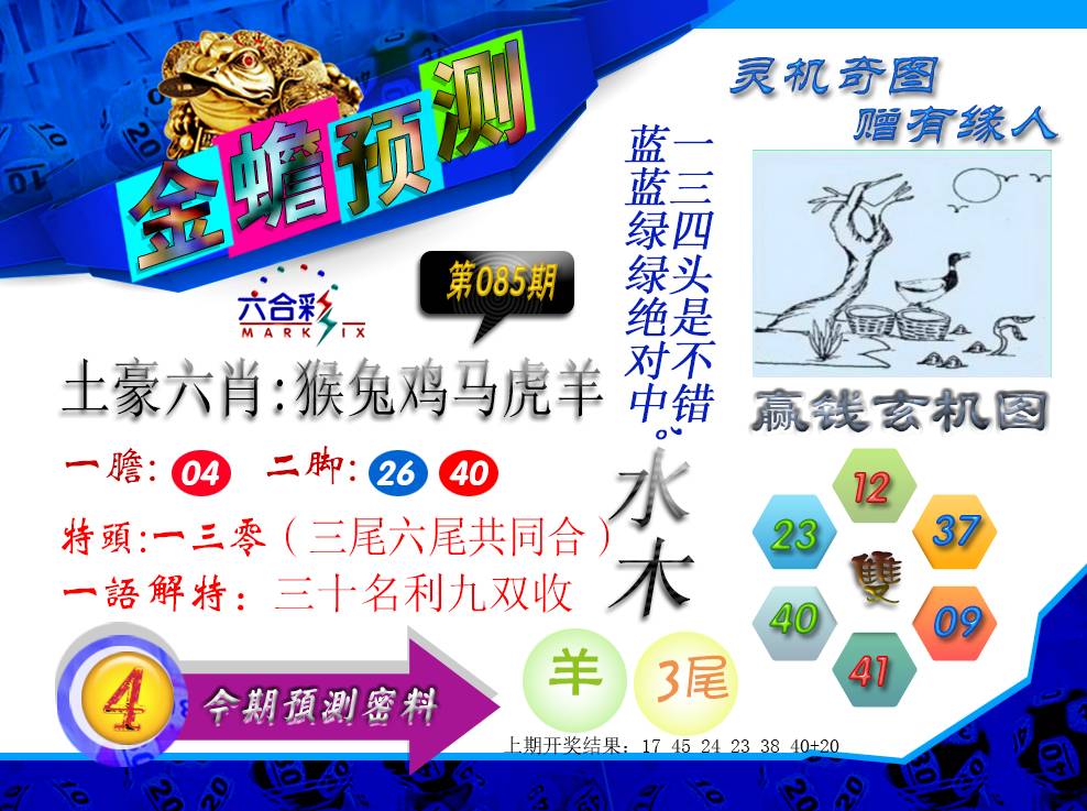 2025085期金蟾预测