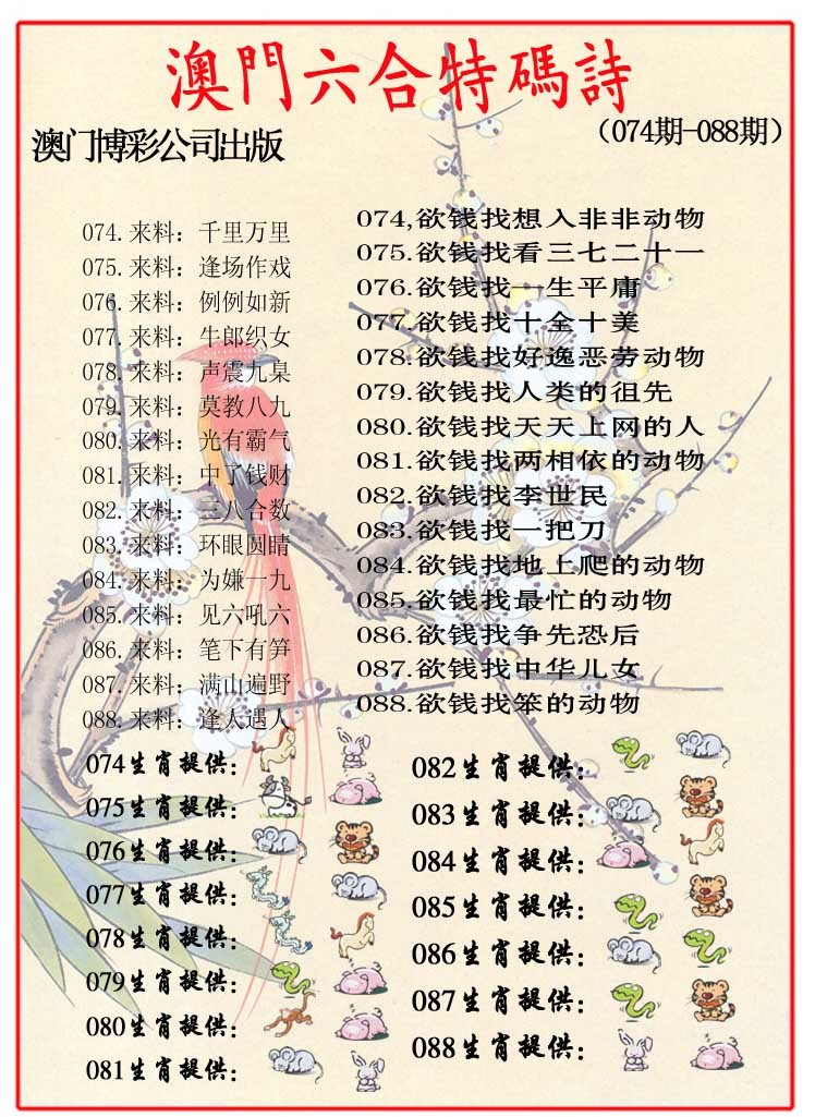 2025088期内部特码诗