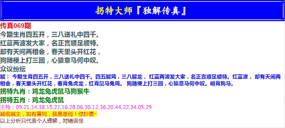 2025069期拐特大师澳门传真