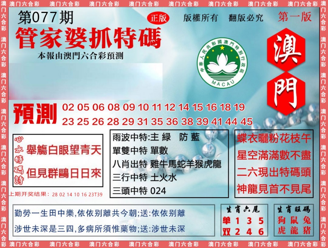 2025077期管家婆抓特