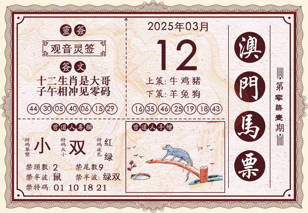2025071期澳门马票