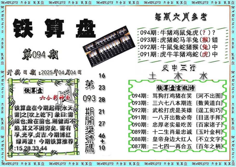 2025094期铁算盘