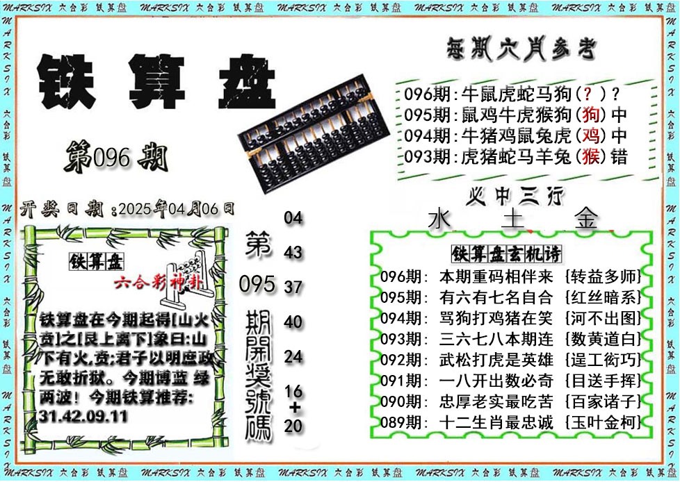 2025096期铁算盘