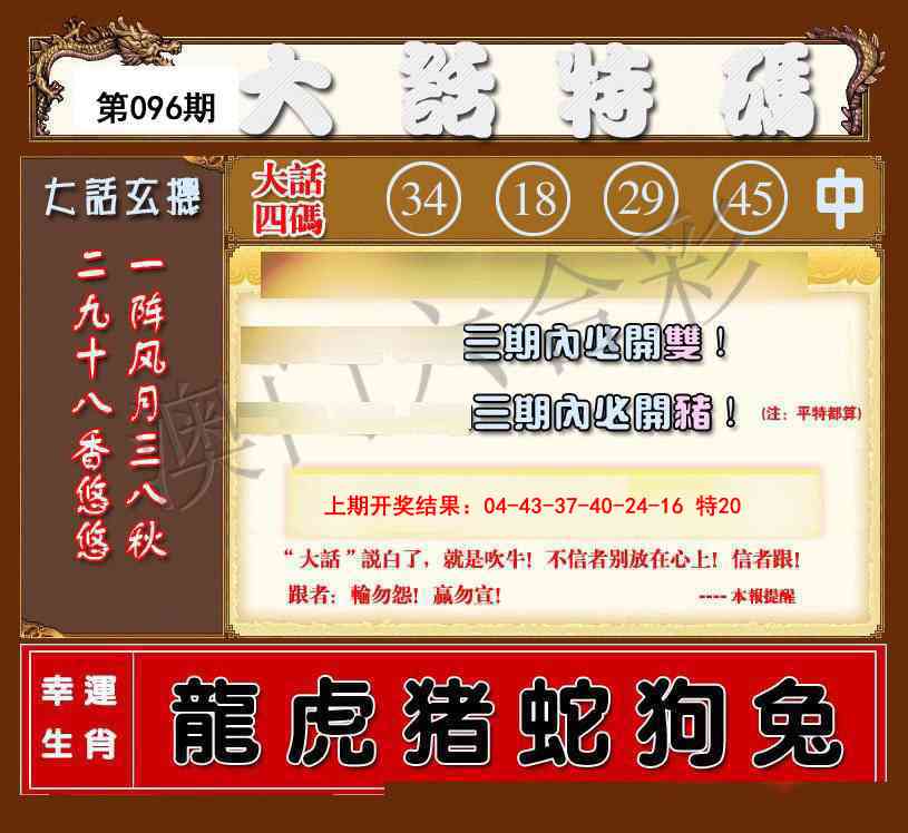 2025096期大话特码