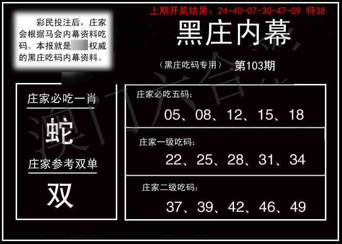 2025103期黑庄内幕