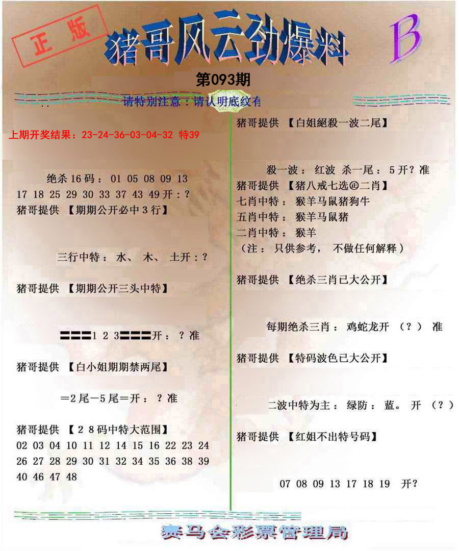 2025093期猪哥风云劲爆料B