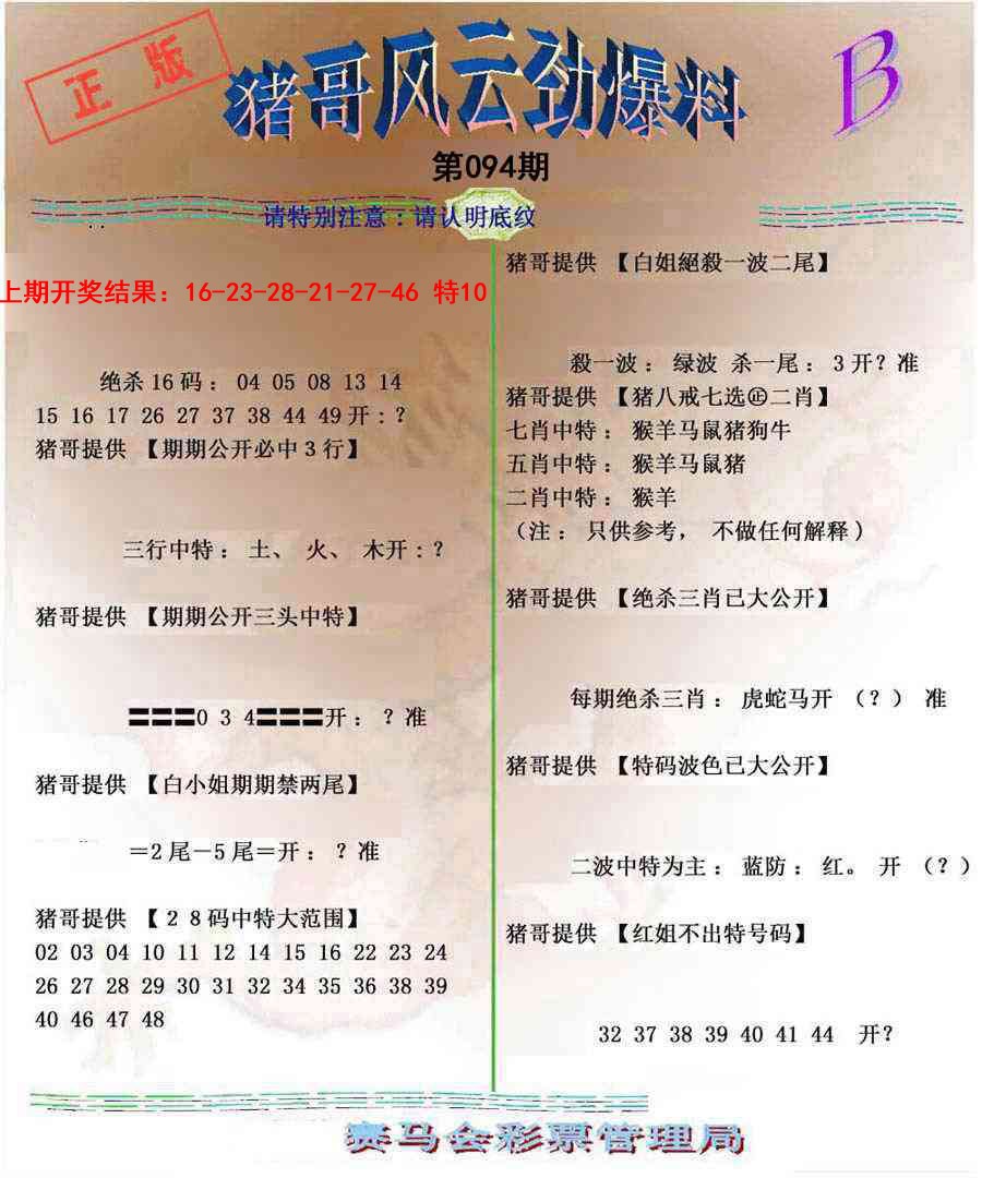 2025094期猪哥风云劲爆料B