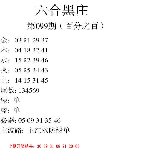 2025099期六合黑庄