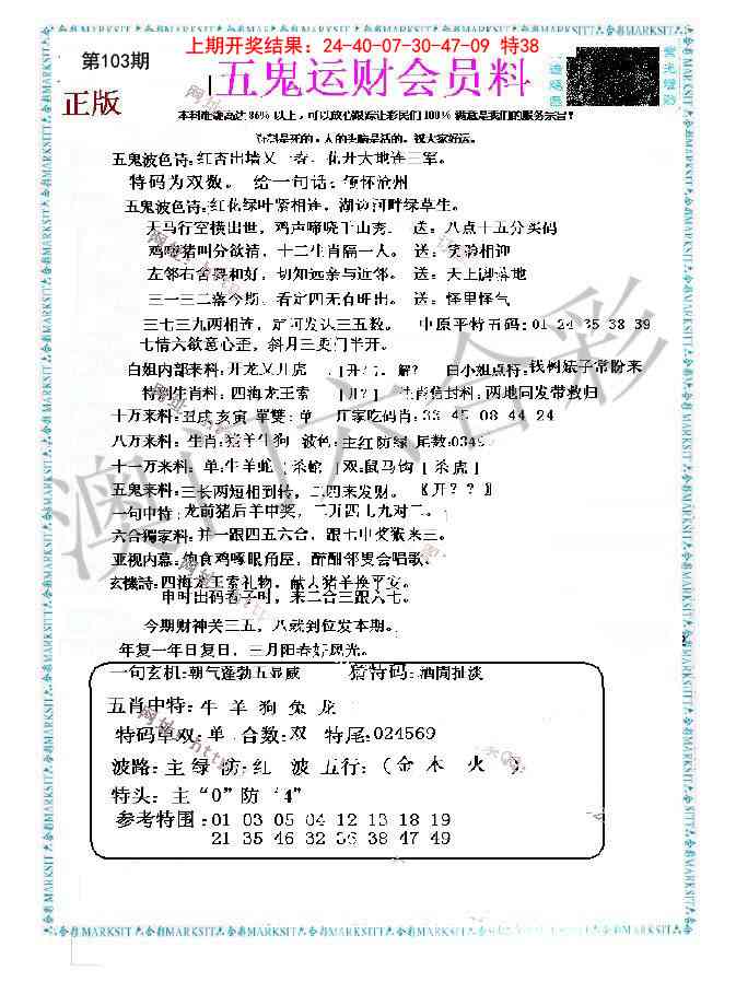 2025103期五鬼运财会员料