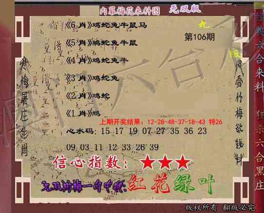 2025106期独家梅花来料