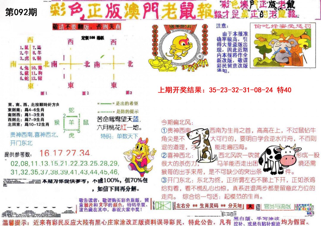 2025092期彩色正版澳门老鼠报