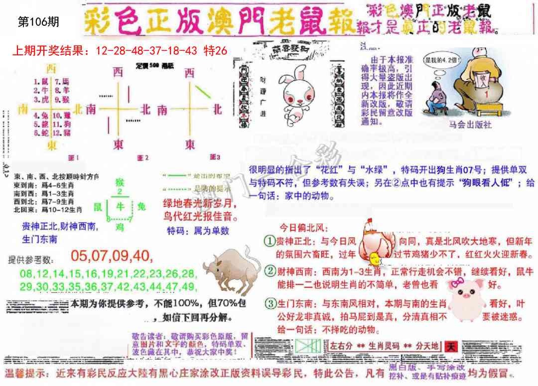 2025106期彩色正版澳门老鼠报