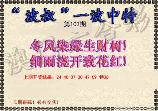 2025103期波叔一波中特