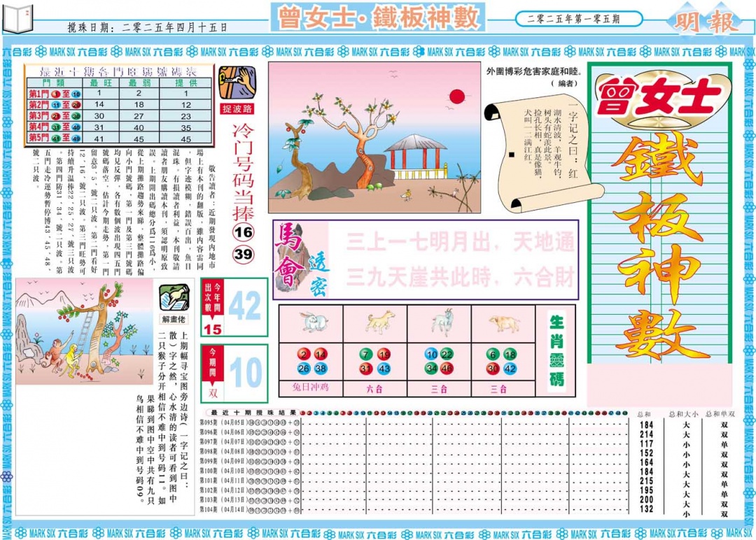 2025105期曾女士铁板神数A