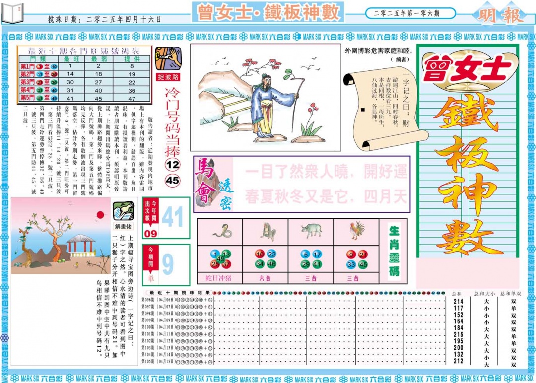 2025106期曾女士铁板神数A