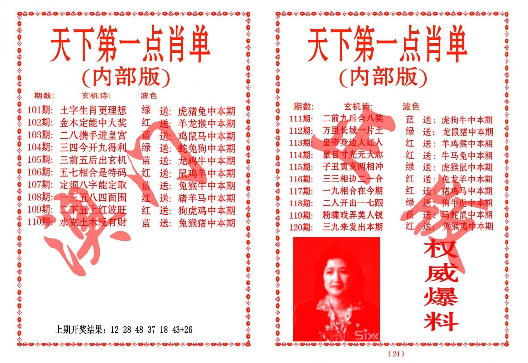 2025106期天下第一单肖单
