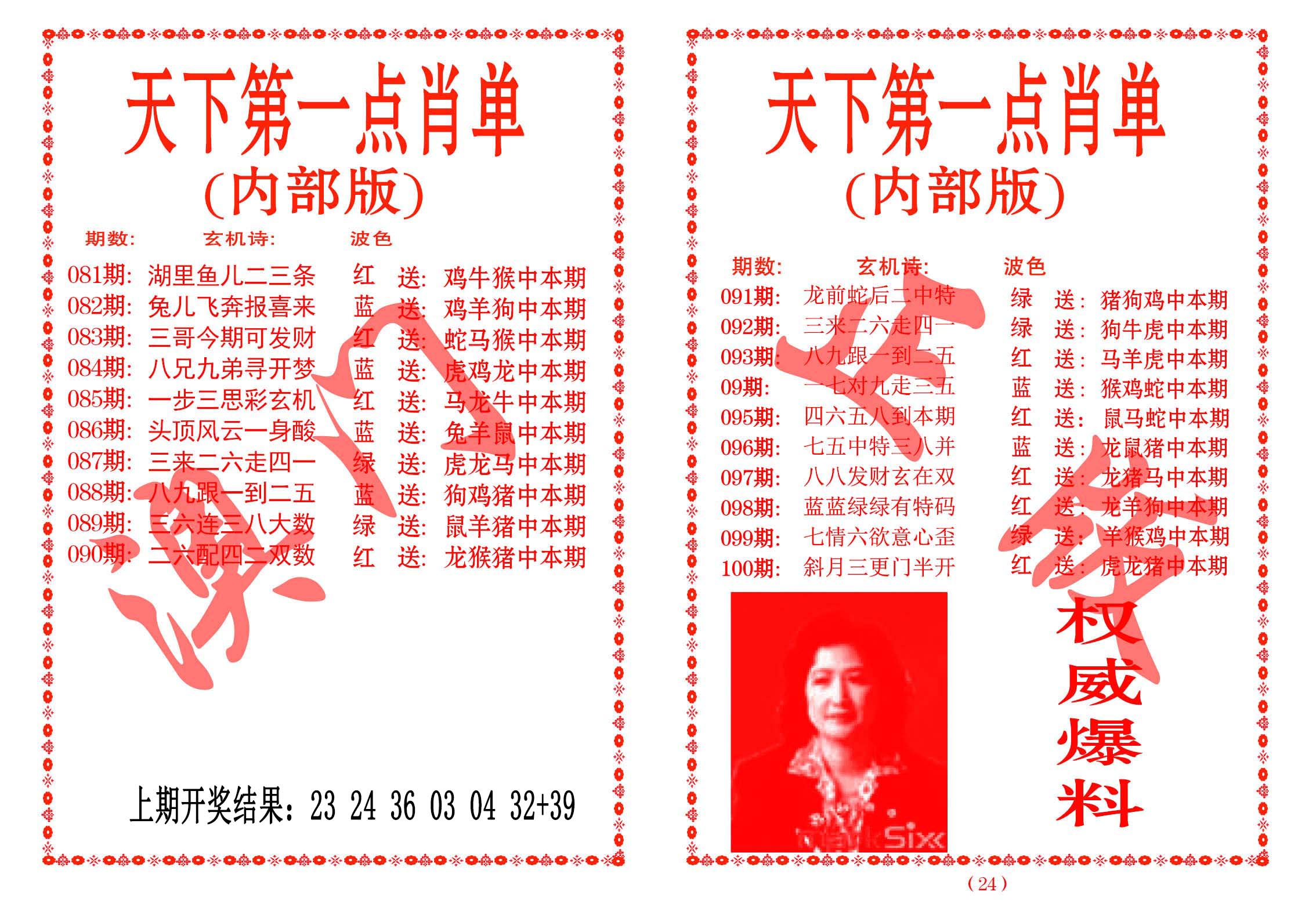 2025093期天下第一单肖单