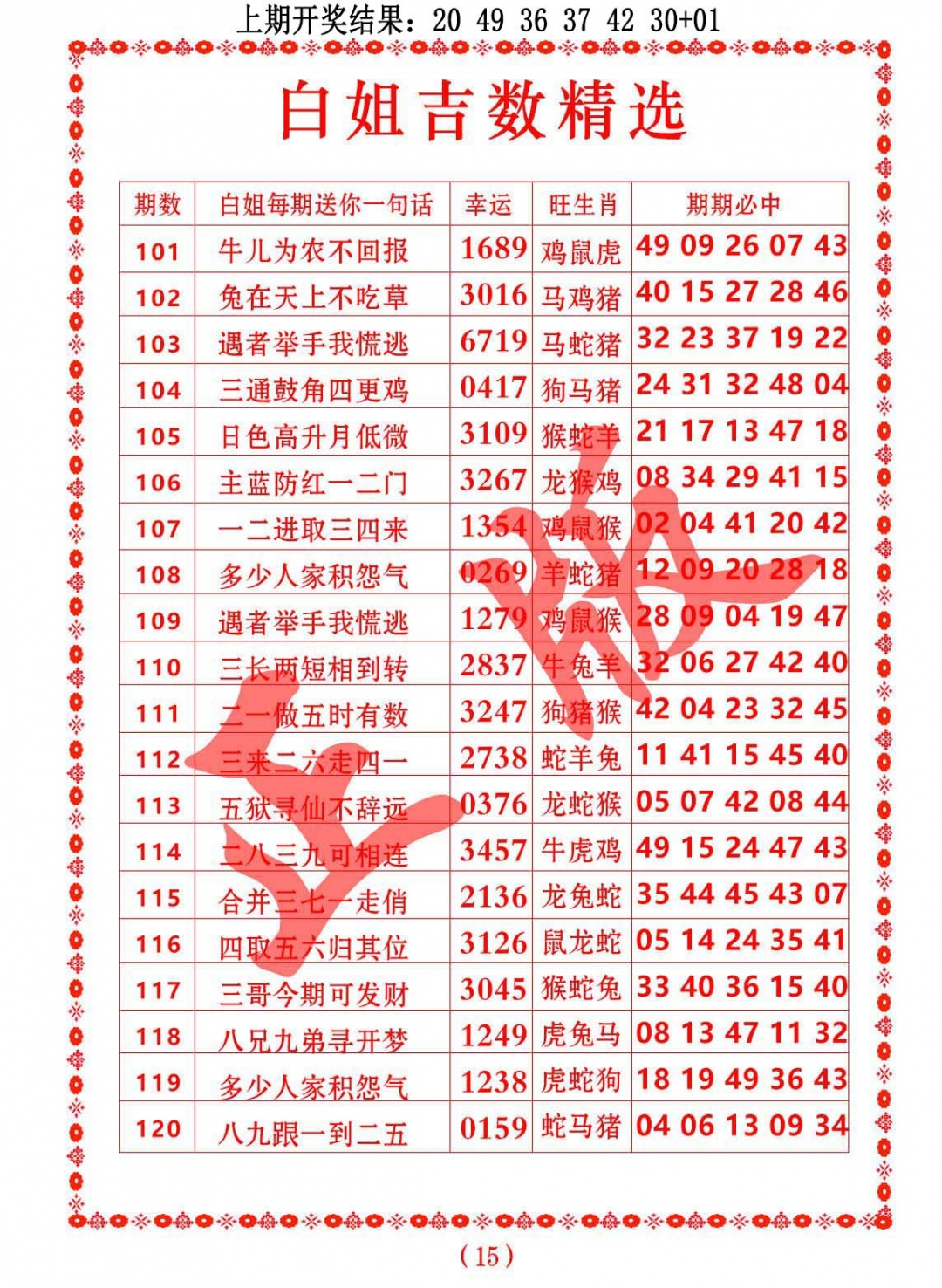 2025102期白姐吉数精选