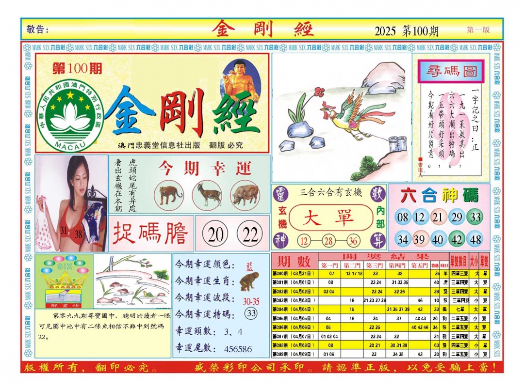 2025100期金刚经A