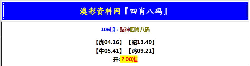 2025106期赌神四肖八码