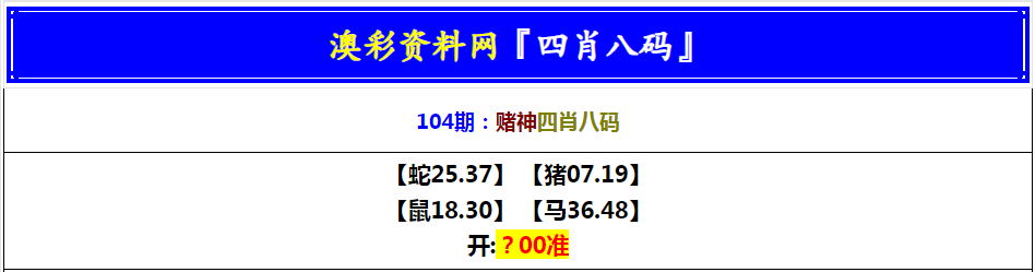 2025104期赌神四肖八码