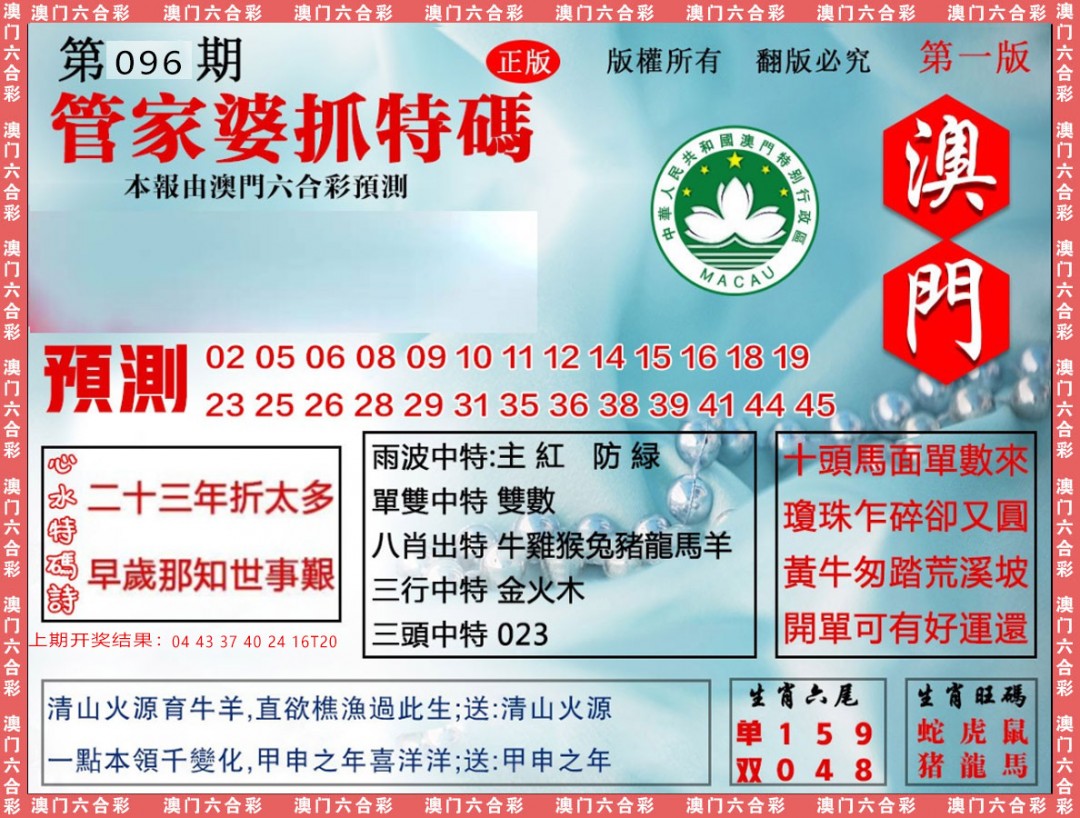 2025096期管家婆抓特