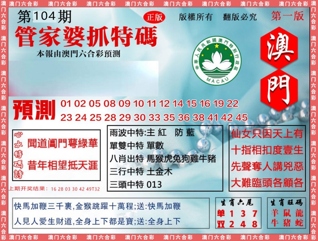 2025104期管家婆抓特